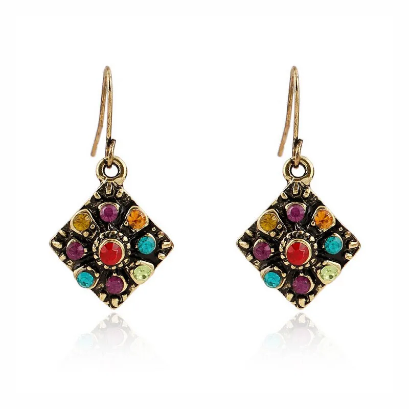 

Stylish Jewelry Fashion Women Girls Bohemian National Wind Retro Rhinestone Earrings Big Crystal Pendant Dropshipping