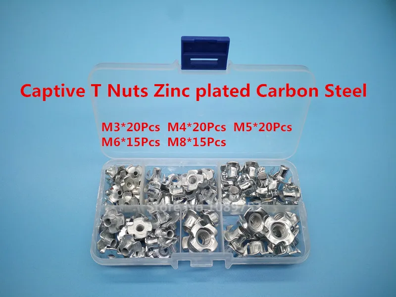 

80pcs Carbon Steel Tee Nuts M3/M4/M5/M6/M8 Four Pronged T Nuts Blind Inserts Nut for Wood Furniture