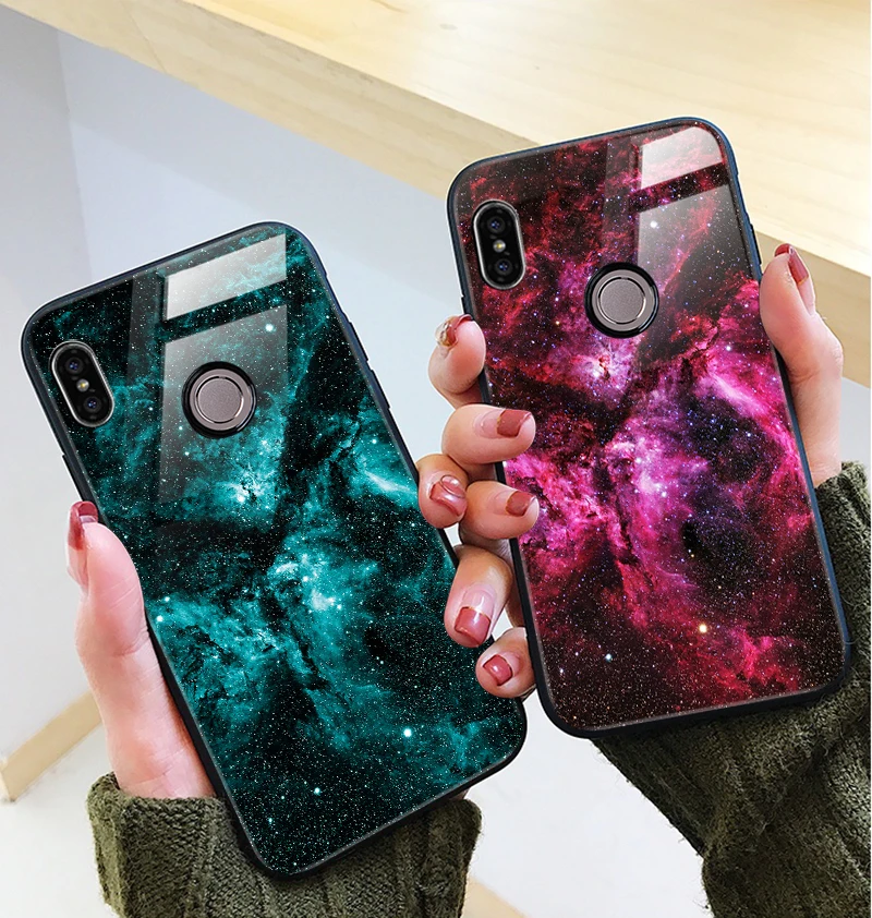 TOMKAS Space Glass Case for Xiaomi Redmi Note 5 6 Pro Cases for Pocophone F1 Silicone Cover Case for Xiaomi Redmi 4X Mi A2 Lite (16)