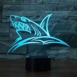 Животных акула голову над водой 7 Изменение Цвета 3D иллюзия ночника