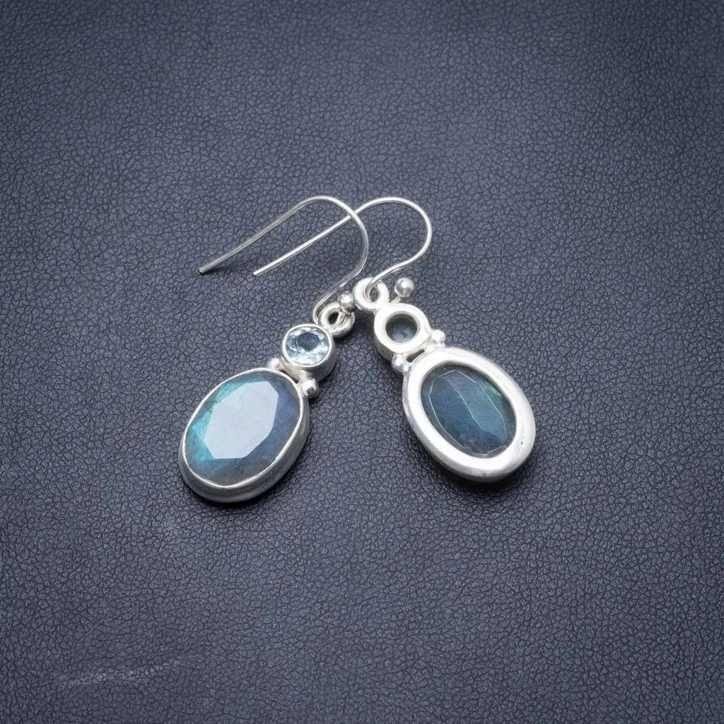 

Natural Labradorite and Blue Topaz Handmade Unique 925 Sterling Silver Earrings 1.5" Y3763