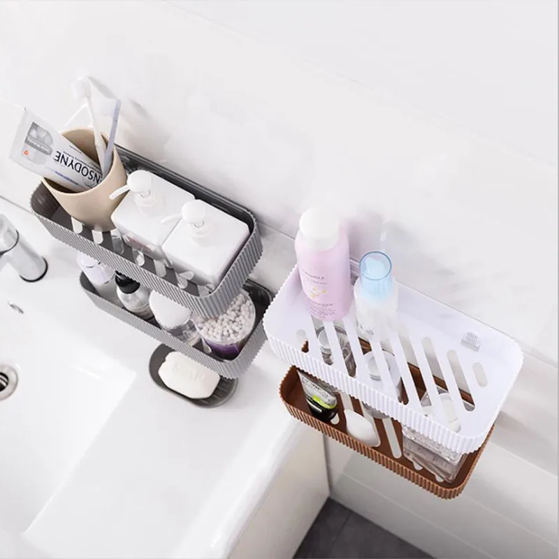 Self-adhesive Bathroom Rack Suction Wall Toilet shelf Easy to install Plastic Storage Rack Household Kitchen Bathroom Organizer