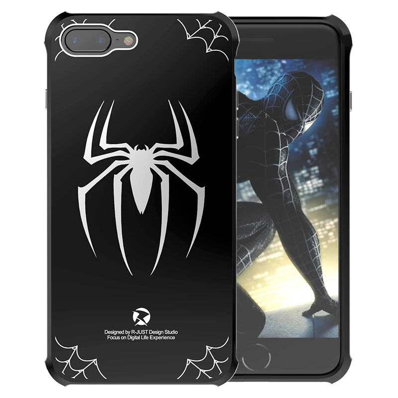 

Metal Case For iPhone 8 Plus Luxury Hero Element Spider Aluminum Metal Bumper Mirror Acrylic Cover For iPhone 8 7 Plus Case Hard