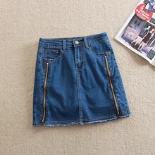Для женщин высокая Талия Bodycon Мини юбка карандаш короткие синие джинсовые юбки из денима Лето г. плюс размеры молния юбки для 2917LY