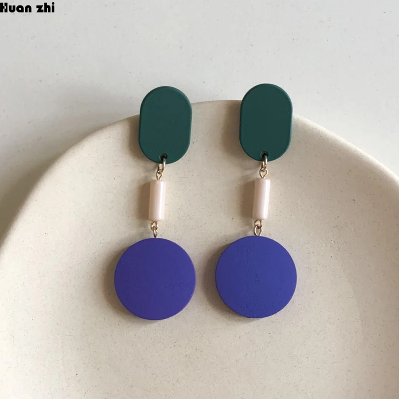 

HUANZHI Unique Hit Color Geometric Round Circle Link Chain Square Acrylic Long Acetate Earrings for Women Girl Party Jewelry