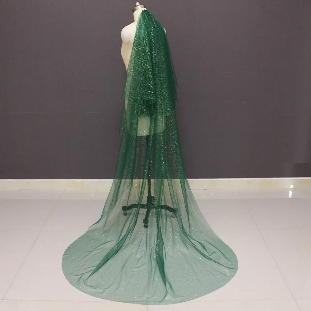 

Sparkling Green Wedding Veil with Gold Dust Glitters 2T Bridal Veil with Blusher Wedding Accessories 2019 Voile Mariage