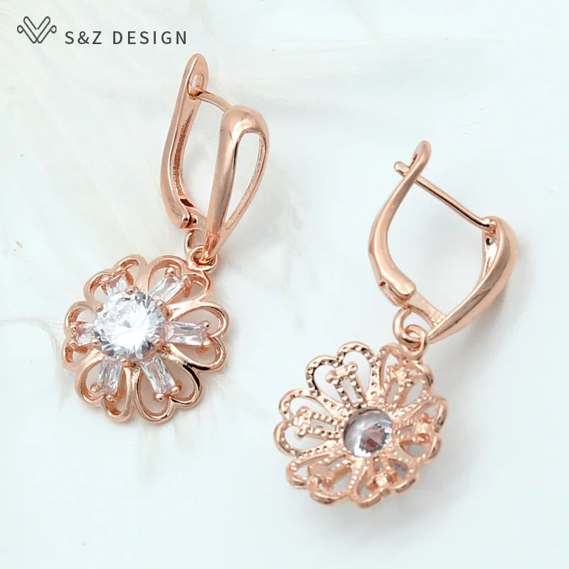 S&Z New Korean Style Flower Cubic Zircon Earrings For Women Fashion Spring Accessories Elegant Sweet Jewelry