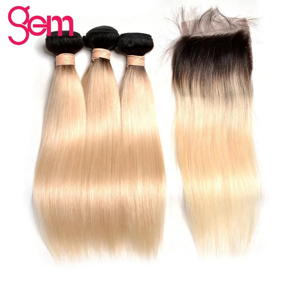 1b 613 Honey Blonde Brazilian Straight Remy Human Hair 3 Bundles