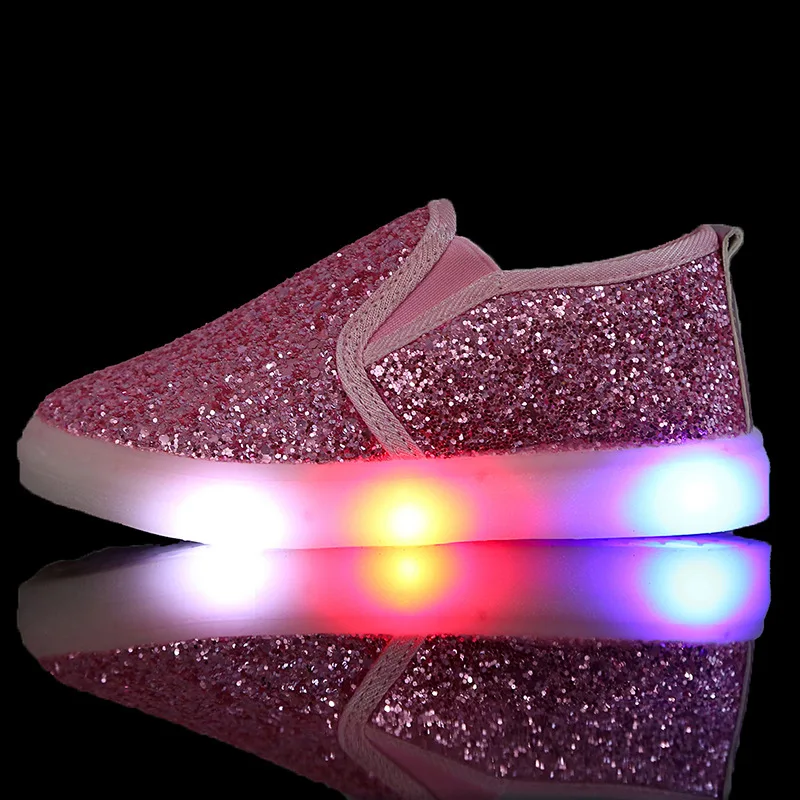 

Boy girl sequins LED sneakers shoes boots children's cartoon children children sports anti-skid PU sequins apartment size 21-30