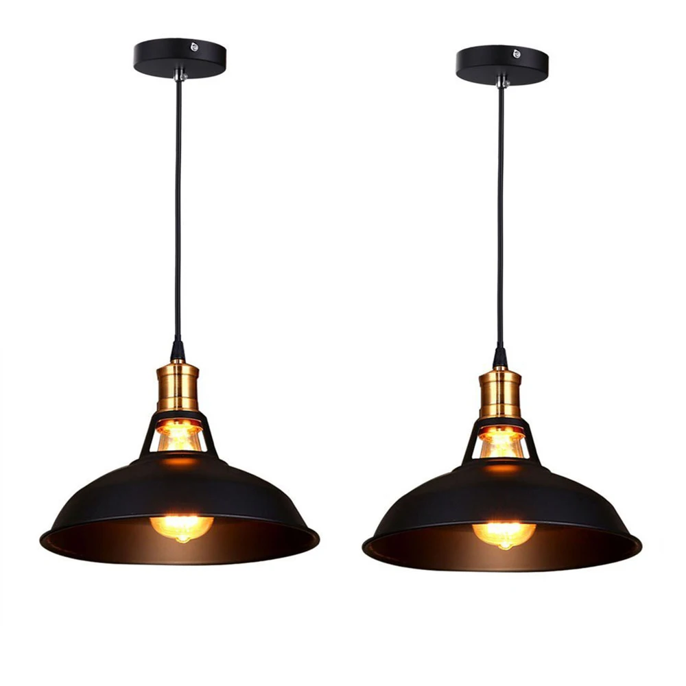 Newest Retro Industrial Edison Simplicity Chandelier Vintage Ceiling Lamp with Metal Shiny Nordic style Shade (Set of 2 Black) | Лампы и