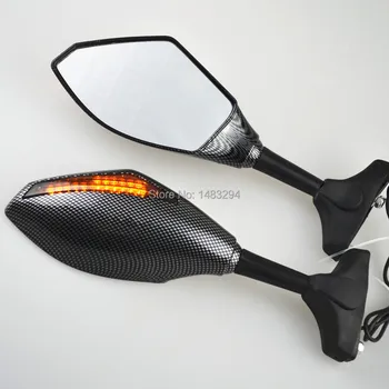 

CARBON MOTORCYCLE LED TURN SIGNALS INTEGRATED INDICATOR REARVIEW MIRRORS SMOKE
