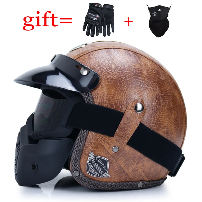 

Latest Leather 3/4 Open Face Motorcycle Helmet Vintage Cruiser Chopper Scooter Retro Helmet Cafe Harley Motorcycle