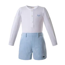 Pettigirl/Новые комплекты одежды для мальчиков белая рубашка и синие шорты, хлопковая одежда для мальчиков B-DMCS201-C145