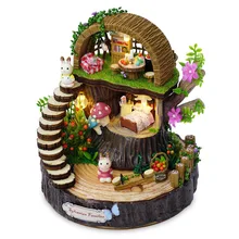 Casa De Bonecas de madeira Casa de Bonecas Em Miniatura Modelo de Construção Kits Brinquedos DIY Fantasia Floresta Girar O Movimento de Música Para O Presente