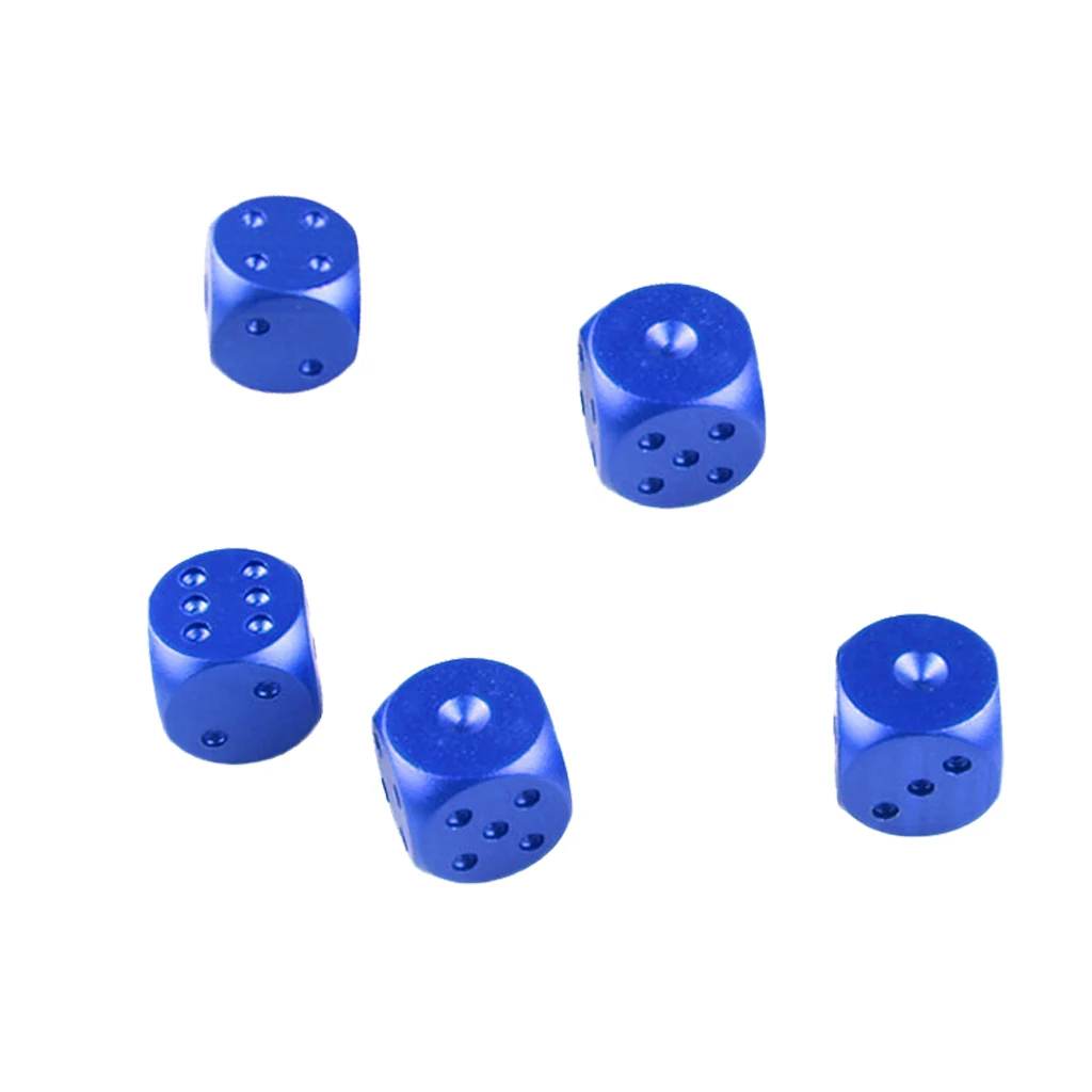 5 Pieces Aluminum Alloy 6 Sided Square Cube Spot Dice Round Corner for Camping Travell Birthday Family Party Games Supplies