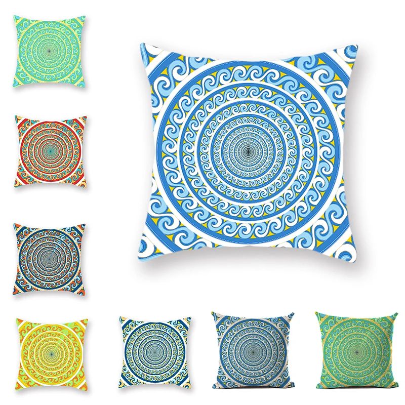 

Vintage Ethnic Geometric Pattern Cushion Cover Bohemian Indian Yellow Green Square Throw Pillowcase Home Sofa Decoration