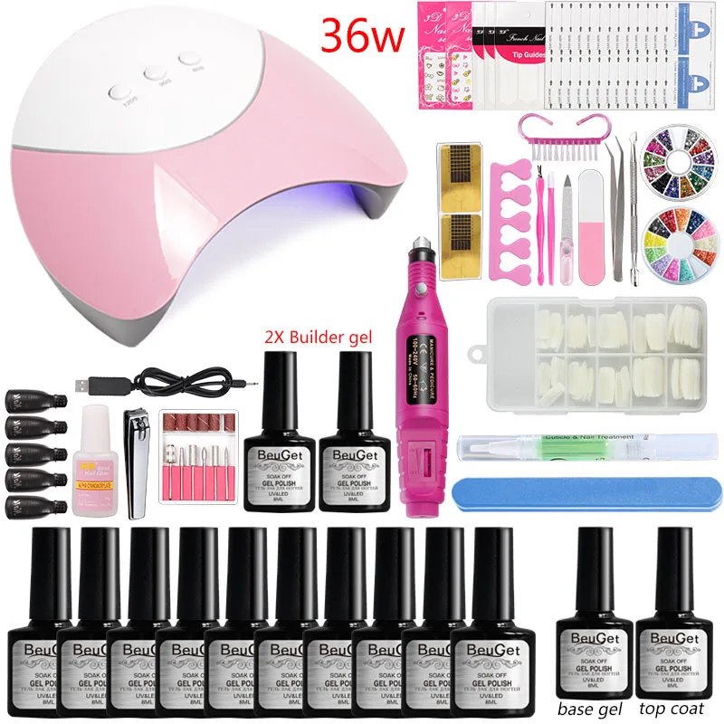 

Nail Extension Kit 36w/48w /80w Led Lamp 10 Color Gel Nail Polish Quick Extension Poly Gel Nail Extension Kit Polish Set Tools