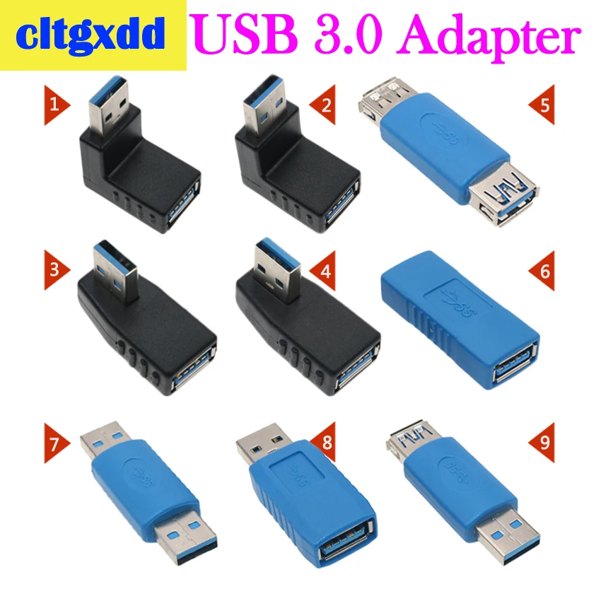 

cltgxdd Right Angle USB3.0 AM to AF L Shape Adapter Converter USB 3.0 A Male to A Female 90/180 Degree Plug Down Connector