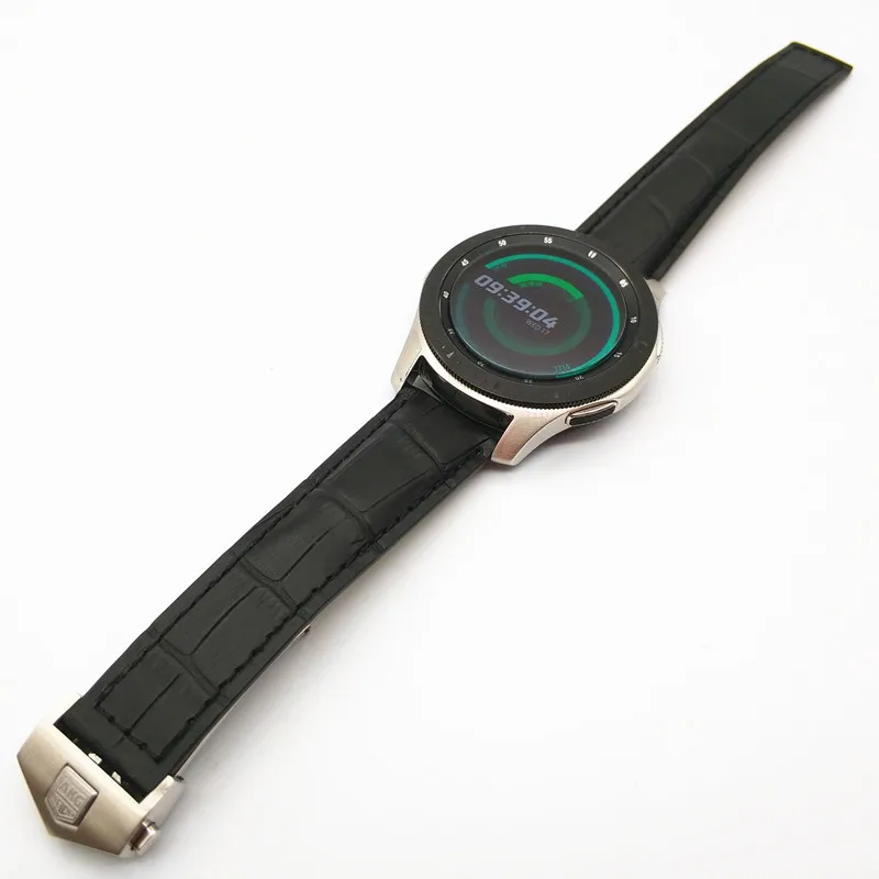 Новейший ремешок из натуральной кожи для samsung Galaxy Watch 46 мм 42 мм gear S3 Classic Frontier Huami Amazfit 22 мм - Цвет ремешка: Black