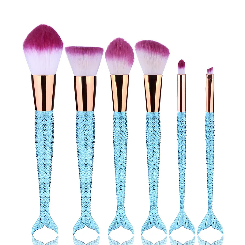 6pcs Blue Mermaid Makeup Brush Power Foundation Blusher ...