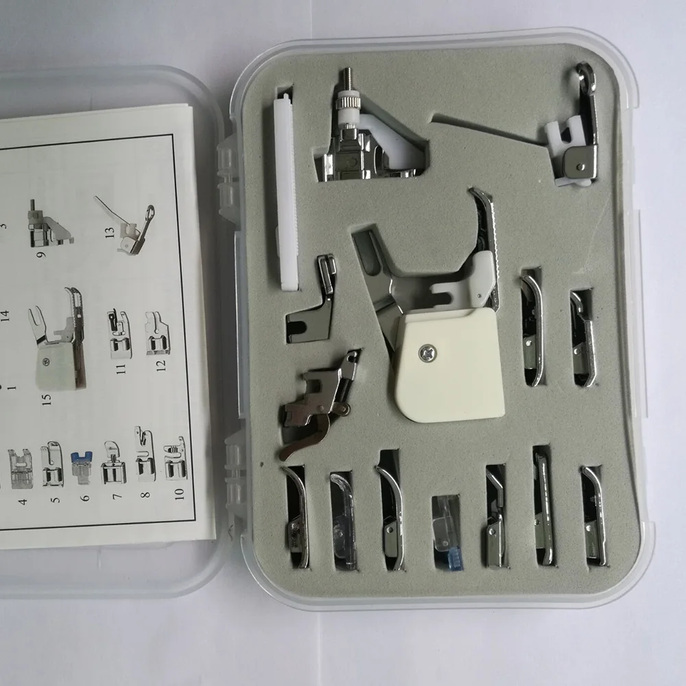 

Universal 15PCS Sewing Machines Presser Feet Foot Kit Set for Brother for Singer Needle Sewing Machines Presser Foot Manual