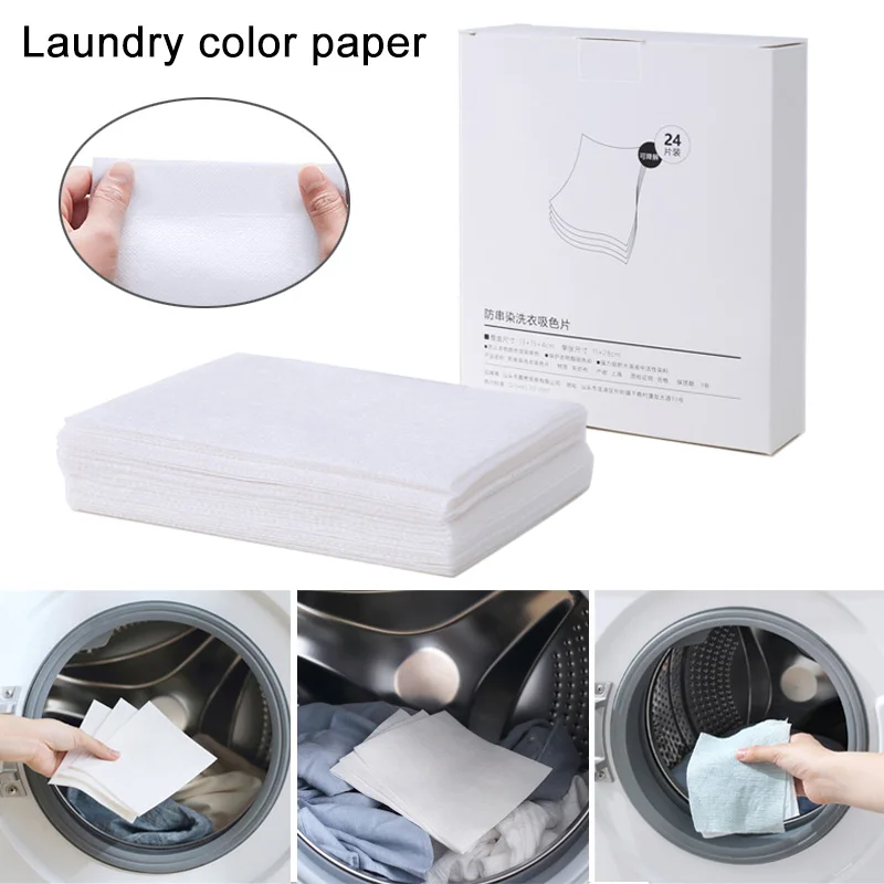 

24 Pcs Color Absorption Sheet Washing Machine Laundry Cloth Anti Dyed Papers Color Grabber Tools GQ999