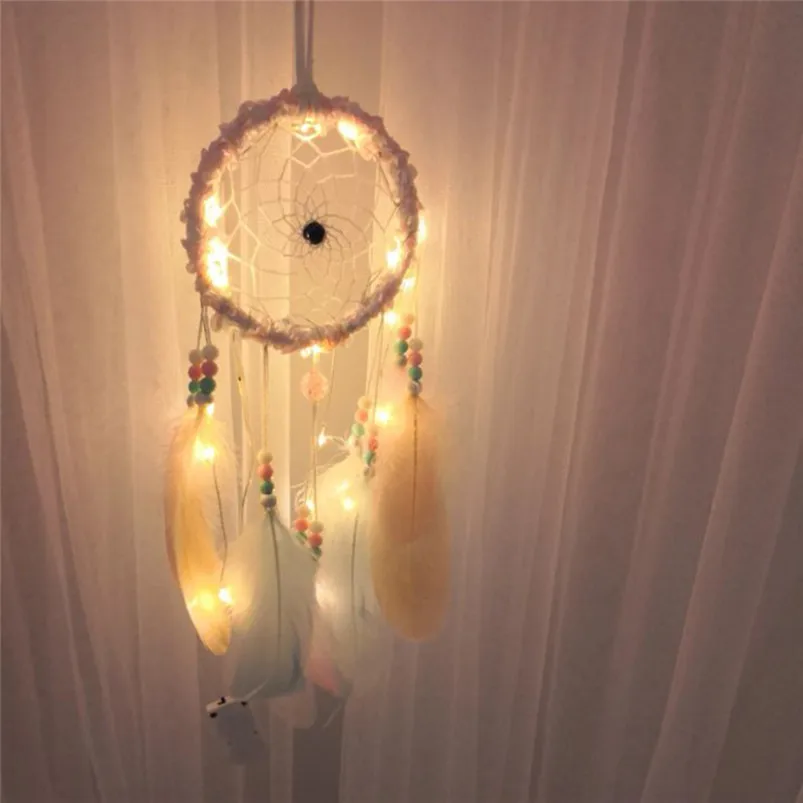 Dream Catcher Dreamcatcher Feathers Night Light Girl Room Bell Bedroom Romantic Hanging Decoration Home Decor 35JY2410