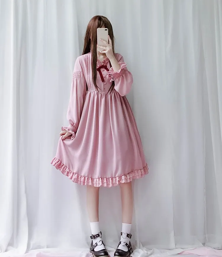 

Harajuku Street Fashion Cosplay Female Dress Lantern Sleeve Japanese Soft Sister Gothic Style Dress Lolita Cute Girl Dress