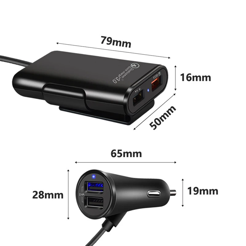Suntaiho 4 منافذ سريع QC 3.0 + 2.4A + 3.1A USB شاحن سيارة USB محول سريع مع 5.6ft تمديد الحبل كابل ل سيارة الهاتف