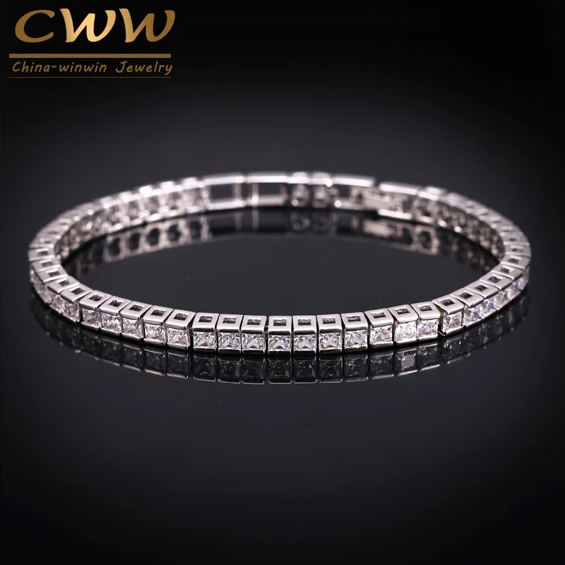 Elegant Square 3mm CZ Simulated Diamond Tennis font b Bracelets b font For Woman White Gold