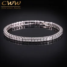 Elegant Square 3mm CZ Simulated Diamond Tennis Bracelets For Woman White Gold Plated Princess Cut CZ Wedding Jewelry CB169