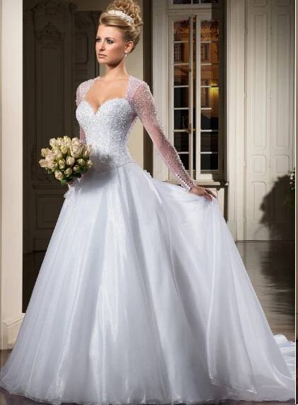 Stunning full beads long sleeve wedding dresses with removable train 2014 | Свадьбы и торжества