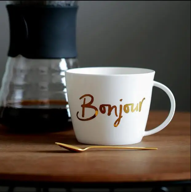

Golden French Logo Mug High Quality Cup Creative Ceramics Mug Large 450 ml Milk Mug Gifts For Lovers And Friends