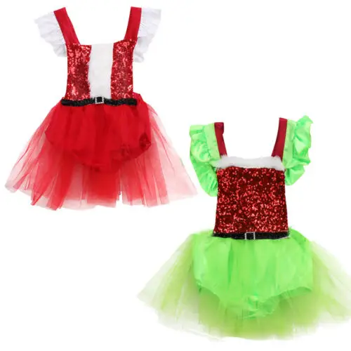 

Christmas Toddler Girls Kids Lace Tutu Belt Ruffles Romper Sequins Backless Xmas Clothes Baby Clothing
