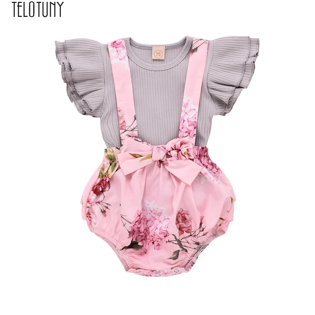 

TELOTUNY Baby Outfits Toddler Infant Girl Sleeveless Ruffle Tops Overall Floral Short Clothes Set Girls Sets Fashion New Dec27
