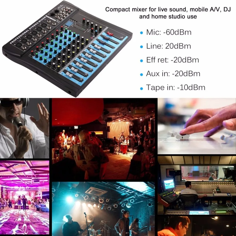 CT8 8 Channel Professional Stereo Mixer Live USB Studio Audio Sound Console Network Anchor Device Vocal Effect Processor