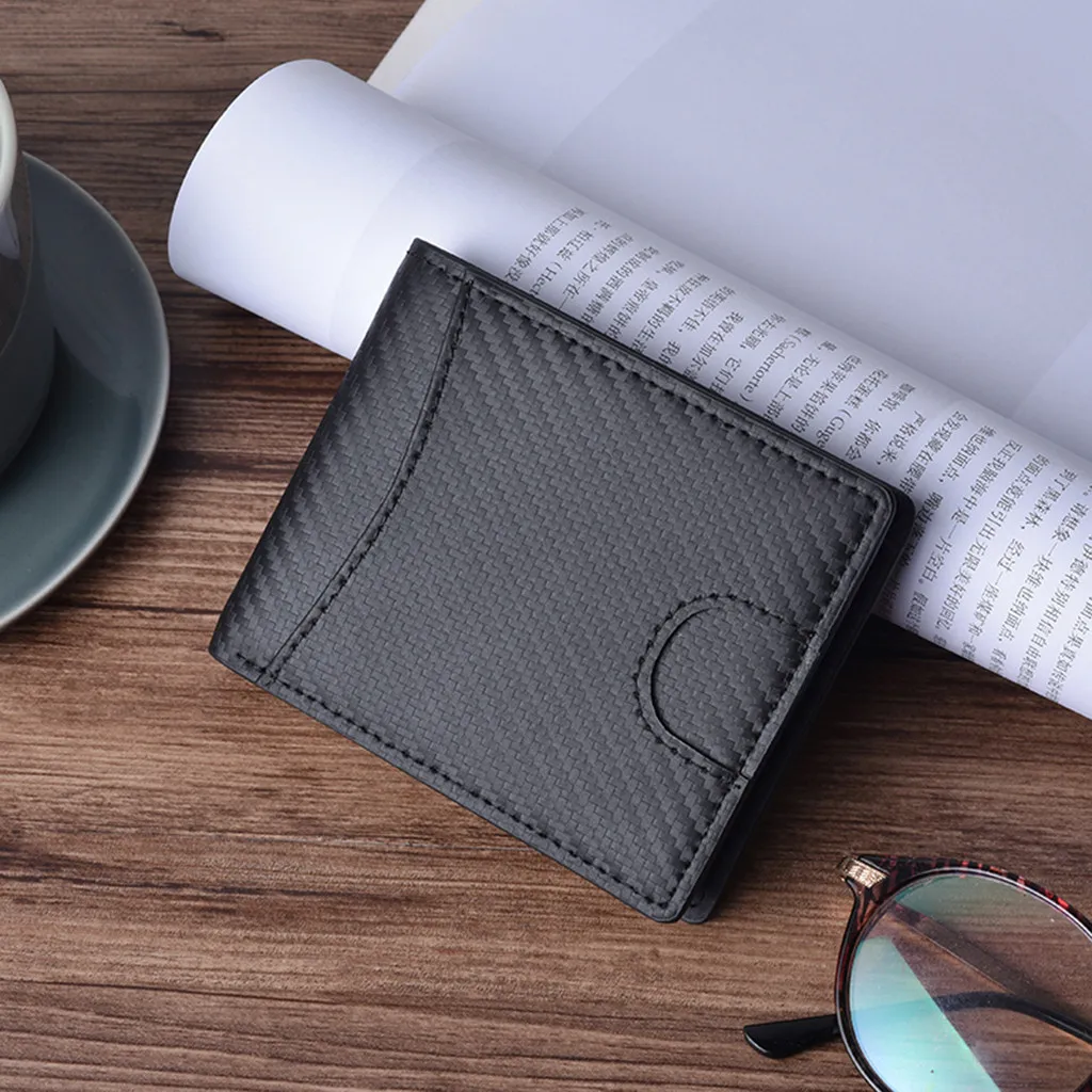 

Short Wallet Men Carbon Fiber Leather Slim Purse Anti-magnetic Wallet Men's Cow Leather Wallet Thin Men's Purse Solid Coin Purse