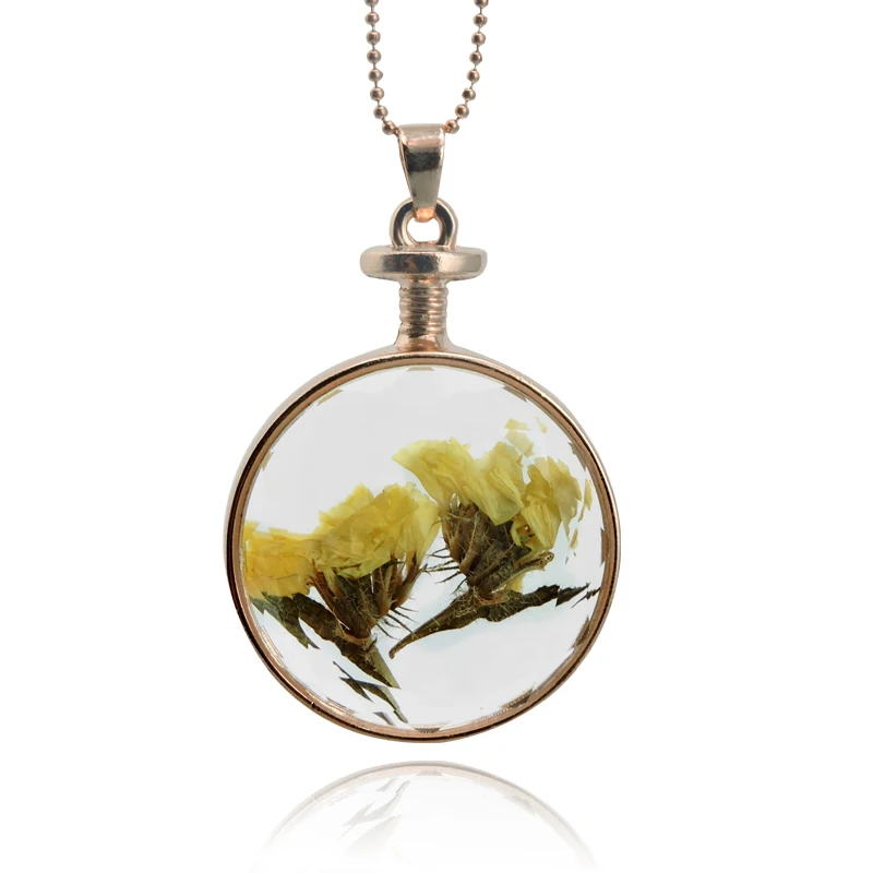fashion round glass dry flower necklace Handmade glass dome flower