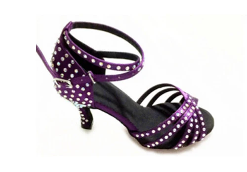 WUXIJIAO/атласная обувь для латинских танцев; женские Стразы; обувь для сальсы; вечерние туфли для бальных танцев; Каблук 5-10 см - Цвет: purple heel 10cm