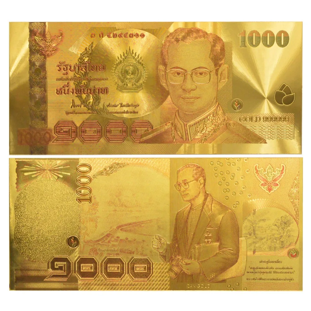 Таиланд 20 Baht Золотая банкнота позолоченная Банкнота с пластиковым рукавом