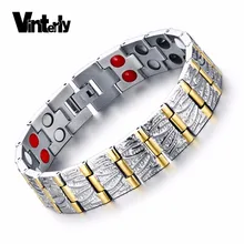 Vinterly мужской браслет золотого цвета, ручная цепочка, энергия здоровья, магнитный германиевый браслет из нержавеющей стали, браслеты для мужчин, ювелирные изделия