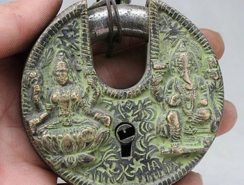 

SCY Old Tibet Buddhism Bronze Ganesha Lord Buddha 4 arms Chenrezig Statue Locks keys
