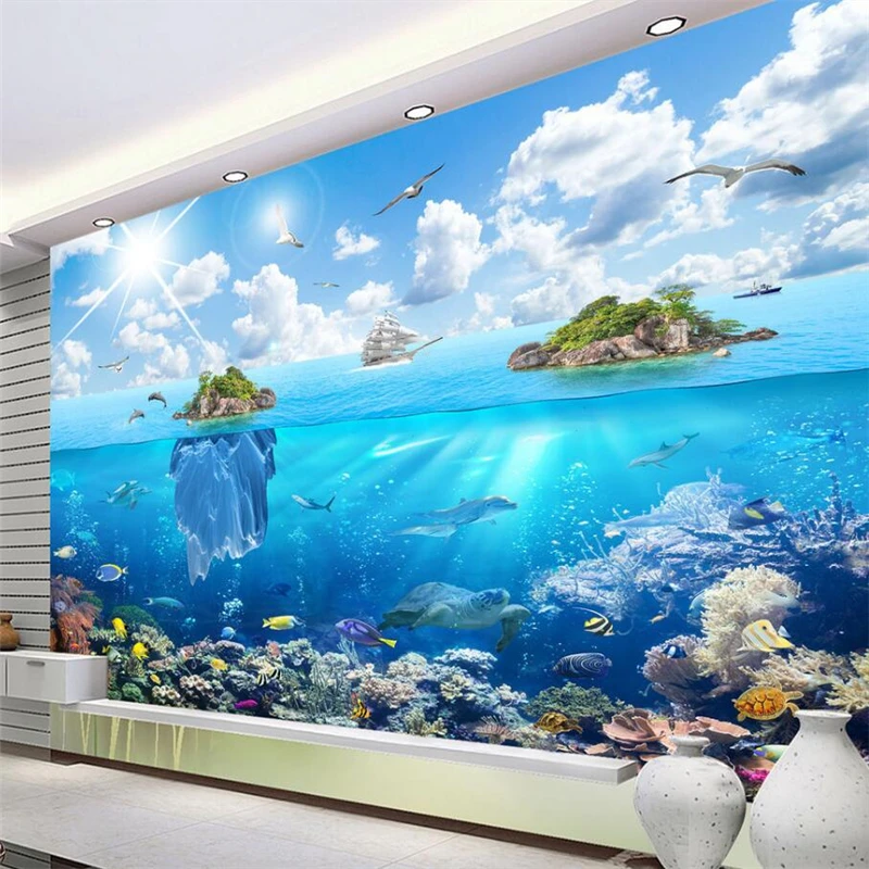 

Beibehang Underwater World Island Landscape 3D Wall Custom Large Mural Green Wallpaper papel de parede para quarto