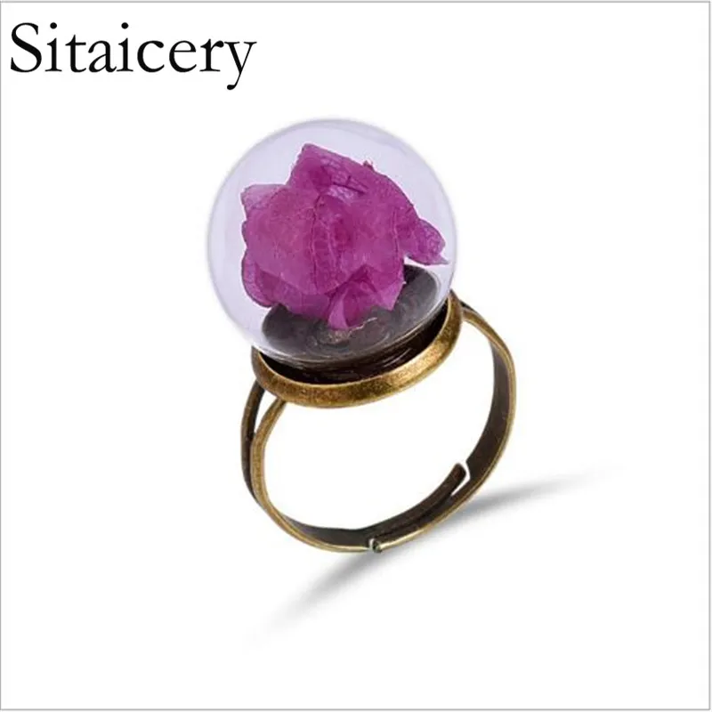

Sitaicery New Metal Women's Rings DIY Handmade Fresh Dried Flower Ring Woman Custom Jewelry Adjustable Rings Female Party Gift