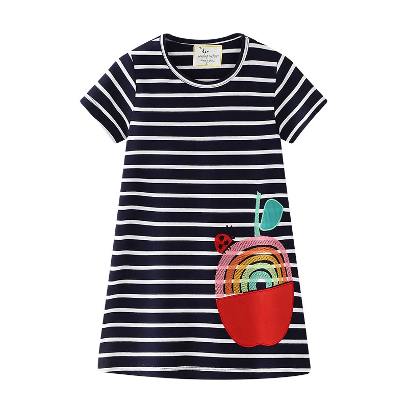 Jumping meter/вечерние платья для маленьких девочек; летнее платье с рисунком яблока; одежда с короткими рукавами для девочек; новые модные платья принцессы для детей - Цвет: W6399 apple Stripe