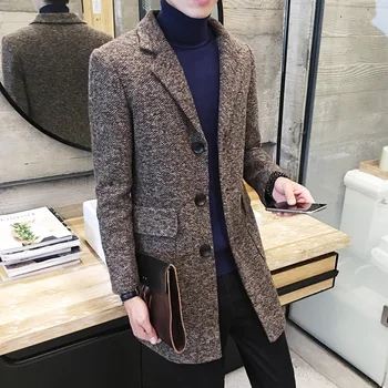 

Fashion 2018 new explosions men's Korean version of the Slim long woolen coat-type men's single-breasted casual wild windbreaker
