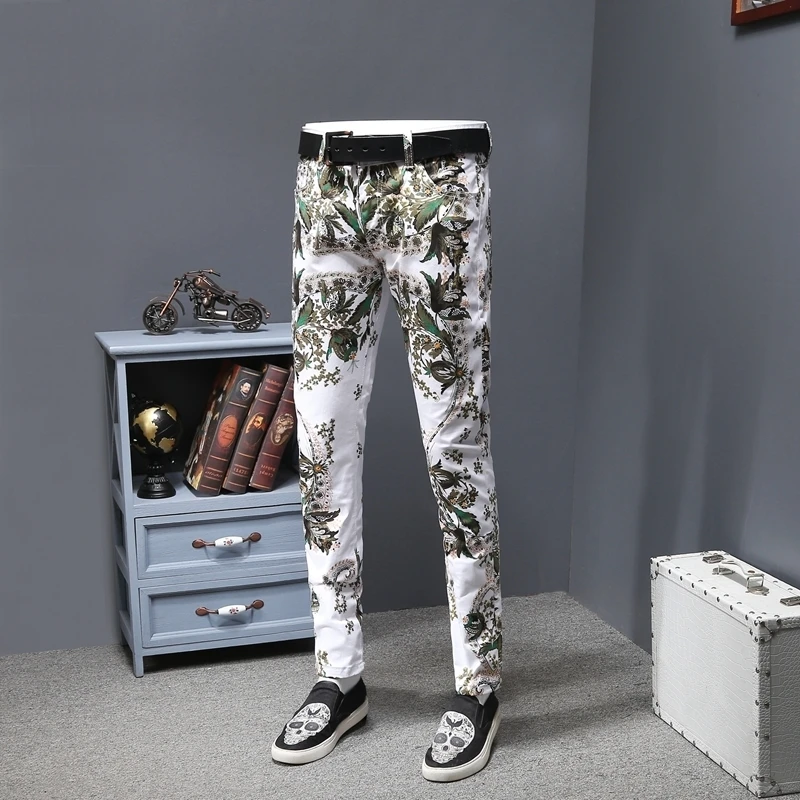 Узор printjeans тонкий Homme Для мужчин s Стрейчевые джинсы-скини цветок дизайнерские джинсы Для мужчин ковбойский стиль узкие Moda Hombre