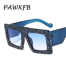 PAWXFB 2019 Famous Celebrity Diamond Oversized Men Women Sunglasses Fashion Square Sun Glasses Lunettes de soleil 400UV