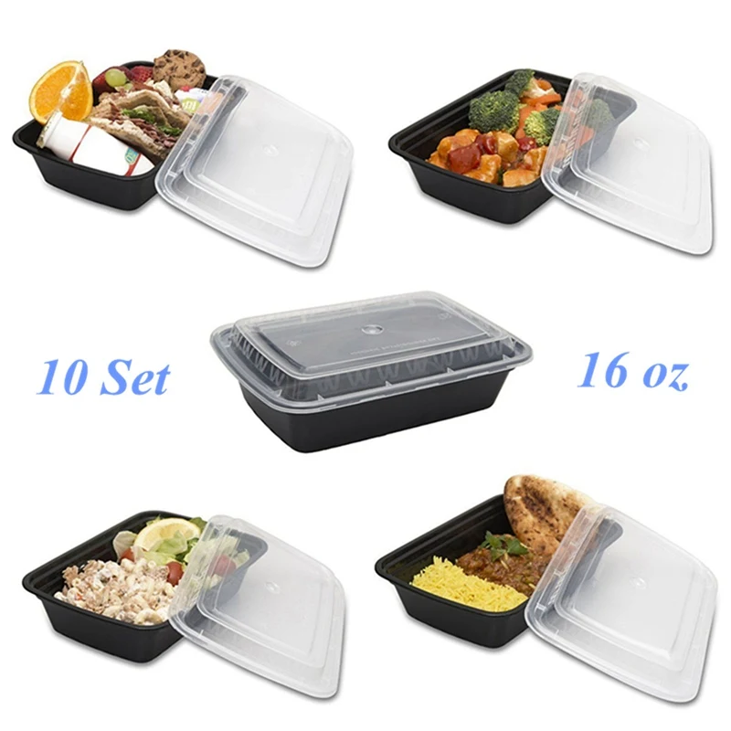Новинка! 10 шт 450 мл Черный Одноразовый контейнер для пищевых продуктов упаковочные коробки для закусок из микрофибры PP Ланч Bento Box