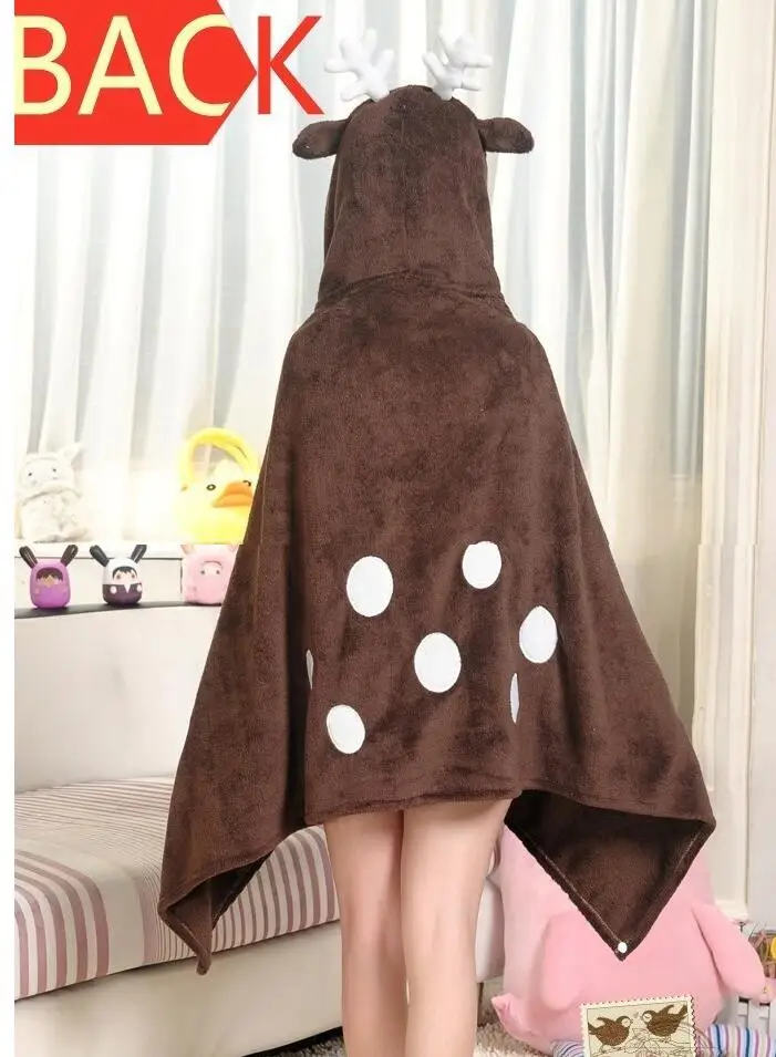 

High Quality Coral Fleece Plush Anime Rentier Deer Hooded Cloak Adult Girl Boy Coplay Cosplay Blanket Tippet Wrap Cloak Shawl